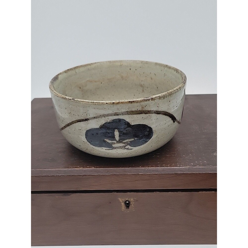 Vtg Otagiri Japan Stoneware Floral Round Nesting Bowl Speckled 5.5” Grey Blue